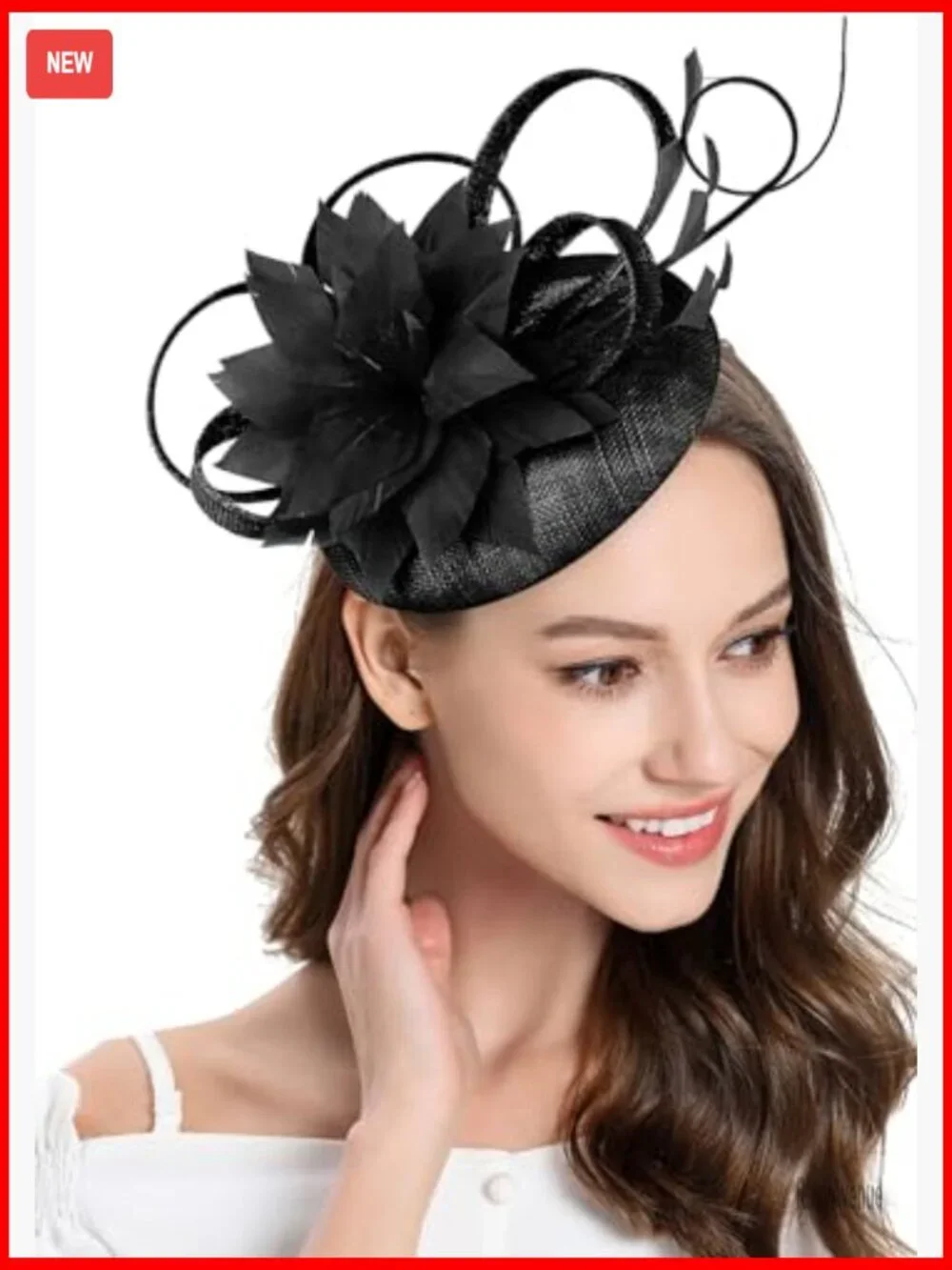 Sinamay Fascinator Hat with Feather Flower Derby Church Wedding Headband Clip